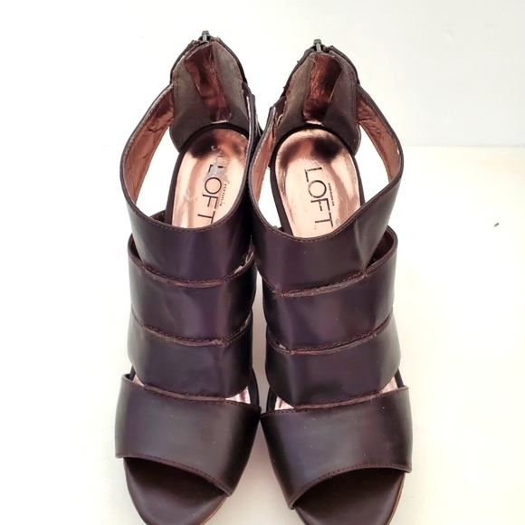 Ann Taylor Loft Kourtney Brown Leather Wedges Size 8 - Picture 6 of 10